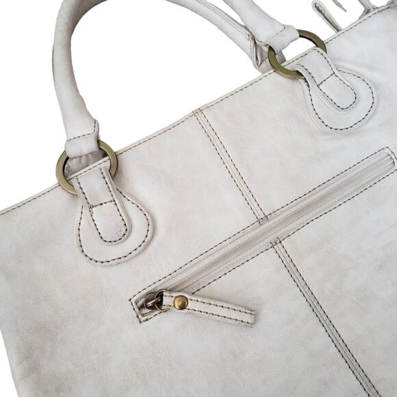 Vintage Anne Klein Cream Leather Studded Tote Bag With Shoulder Strap - Picture 11 of 15